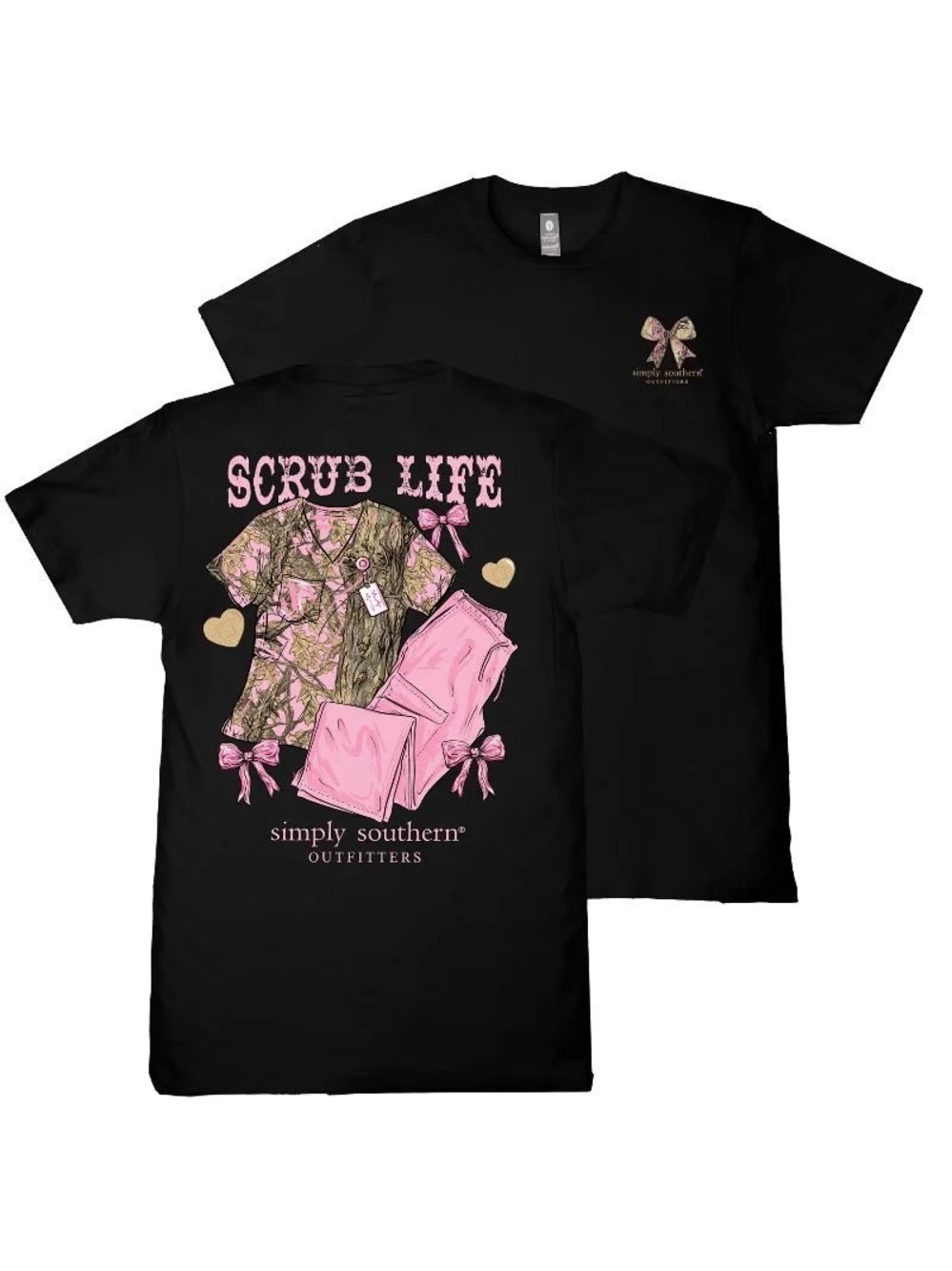 Simply Southern Scrub Life Tee Camo Pink Black Women’s XXL / 2XL T-shirt NEW Top